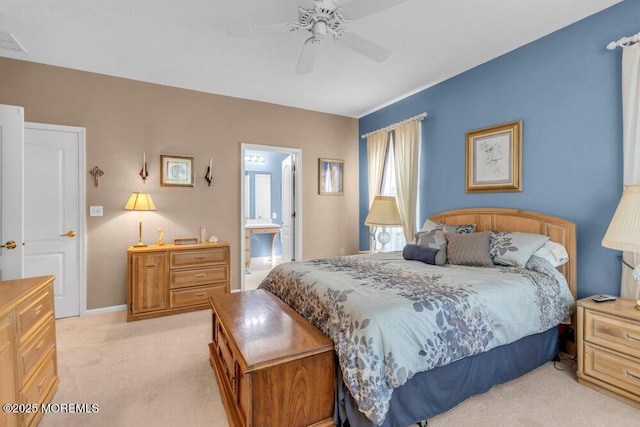 44 Autumntide Dr, Lakewood, NJ 08701 - bedroom with light carpet, a ceiling fan, and connected bathroom