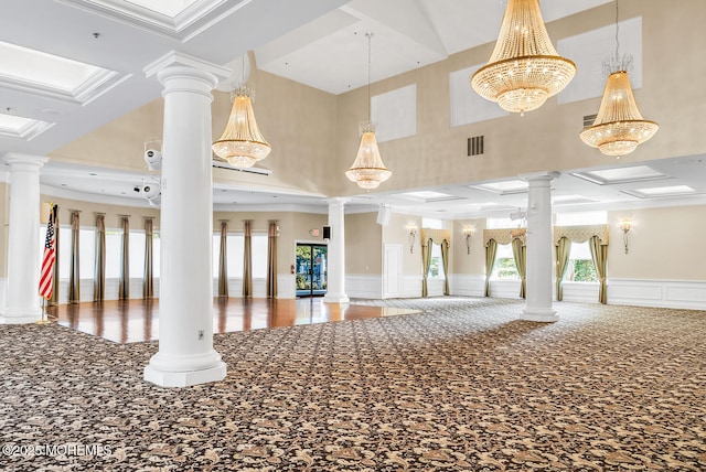 44 Autumntide Dr, Lakewood, NJ 08701 - building lobby featuring crown molding, a decorative wall, a wainscoted wall, and a high ceiling