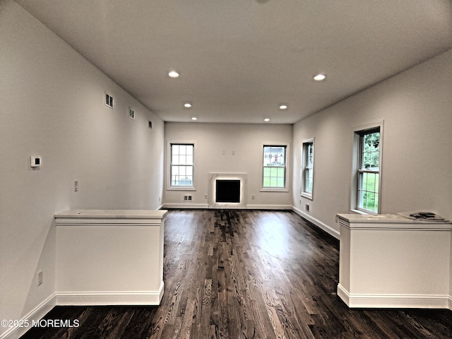 413B Lake Shr, Brick, NJ 08723 - unfurnished living room with recessed lighting, dark wood-style flooring, and a fireplace