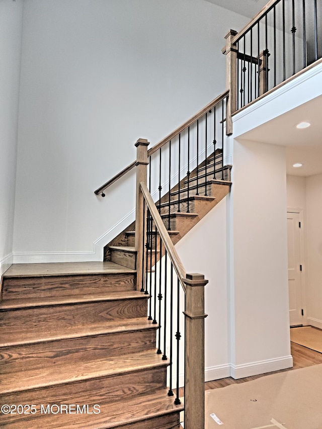 413B Lake Shr, Brick, NJ 08723 - staircase with wood finished floors and recessed lighting
