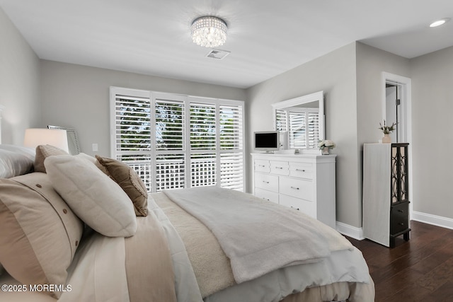 7 Navesink Ct, Long Branch, NJ 07740 - bedroom featuring dark wood-style floors, recessed lighting, and a chandelier