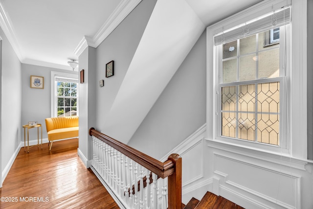 1108 Emory St, Asbury Park, NJ 07712 - staircase featuring crown molding and hardwood / wood-style flooring