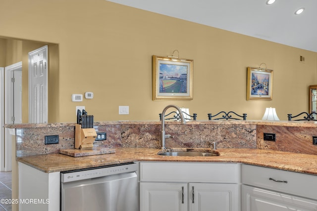 20 Chaucer Cir, Manchester, NJ 08759 - kitchen featuring dishwasher, white cabinetry, tile patterned flooring, recessed lighting, and light stone countertops