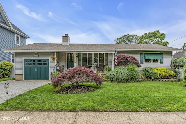 702 Saint Louis Ave, Point Pleasant Beach, NJ 08742 - single story home featuring an attached garage, a chimney, driveway, and a front lawn