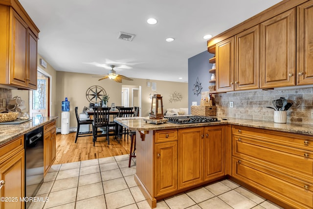 702 Saint Louis Ave, Point Pleasant Beach, NJ 08742 - kitchen featuring stainless steel gas cooktop, recessed lighting, black dishwasher, brown cabinetry, and a ceiling fan