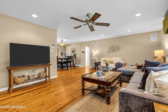 702 Saint Louis Ave, Point Pleasant Beach, NJ 08742 - living area with ceiling fan, light wood-style flooring, and recessed lighting