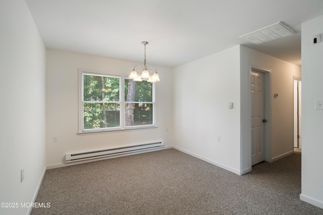 19 Cedar Ave, Manahawkin, NJ 08050 - carpeted empty room with a baseboard radiator and a chandelier