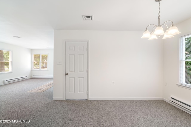 19 Cedar Ave, Manahawkin, NJ 08050 - spare room featuring carpet, a baseboard heating unit, a chandelier, and baseboard heating
