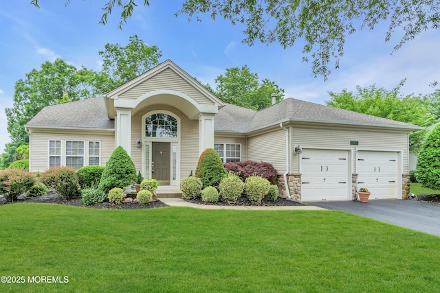 11 High Hill Ct, Manchester, NJ 08759 - view of front of home featuring driveway, a front lawn, a garage, and a shingled roof