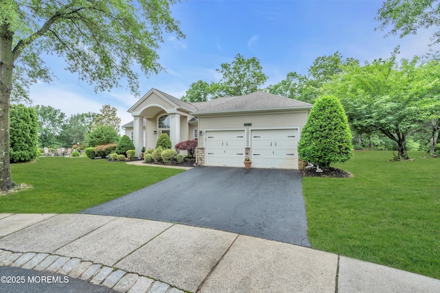 11 High Hill Ct, Manchester, NJ 08759 - view of front of home with asphalt driveway, an attached garage, a front yard, and a shingled roof