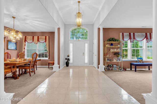 11 High Hill Ct, Manchester, NJ 08759 - carpeted foyer featuring decorative columns, healthy amount of natural light, a chandelier, and ornamental molding