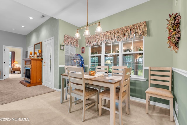 11 High Hill Ct, Manchester, NJ 08759 - carpeted dining space featuring a fireplace, recessed lighting, and tile patterned floors