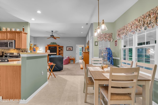11 High Hill Ct, Manchester, NJ 08759 - dining space with a ceiling fan, recessed lighting, plenty of natural light, and light colored carpet