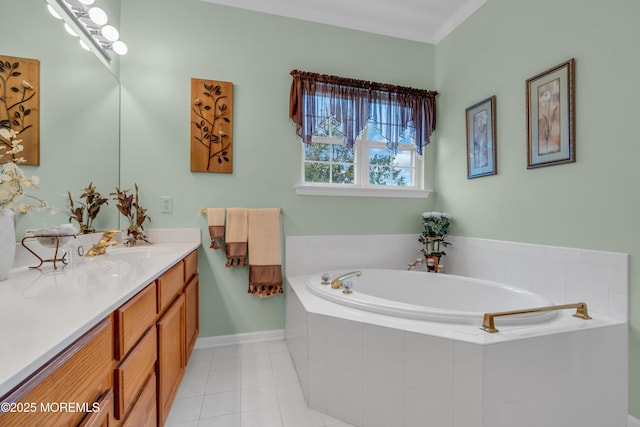 11 High Hill Ct, Manchester, NJ 08759 - full bathroom with vanity, a garden tub, tile patterned floors, and ornamental molding