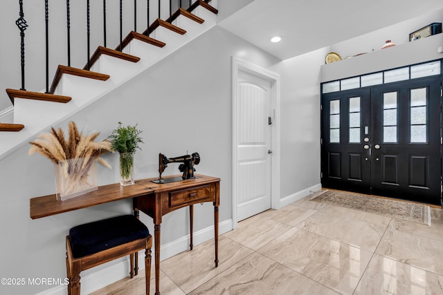 1159 County Line Rd E, Lakewood, NJ 08701 - foyer entrance featuring recessed lighting, stairway, and marble finish floors