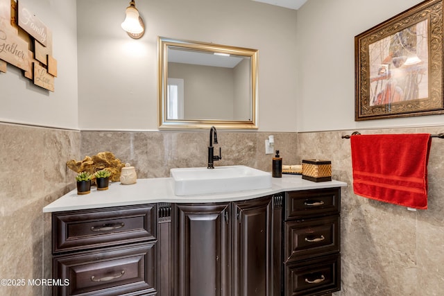 1159 County Line Rd E, Lakewood, NJ 08701 - bathroom with vanity, tile walls, and a wainscoted wall