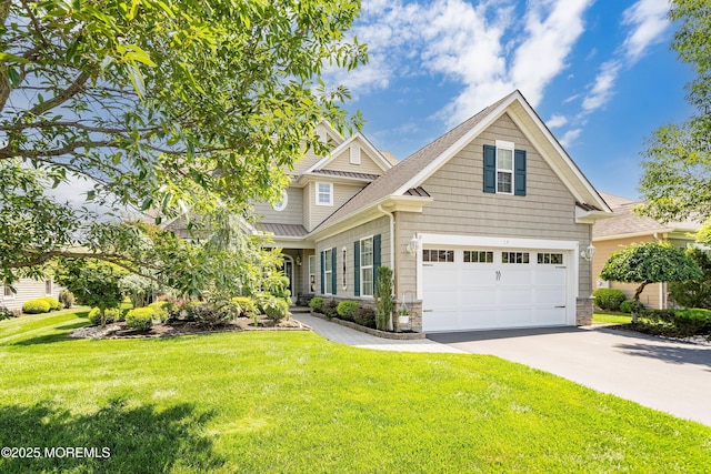 19 E Francesa Ct, Farmingdale, NJ 07727 - view of front of property featuring concrete driveway, stone siding, a front lawn, and roof with shingles