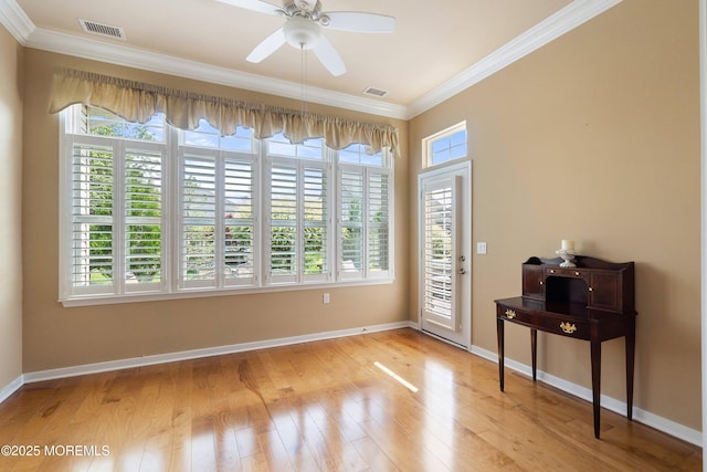 19 E Francesa Ct, Farmingdale, NJ 07727 - spare room with ornamental molding, healthy amount of natural light, light wood-type flooring, and ceiling fan