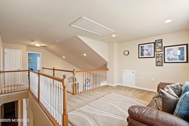 19 E Francesa Ct, Farmingdale, NJ 07727 - carpeted living area with attic access, recessed lighting, and lofted ceiling