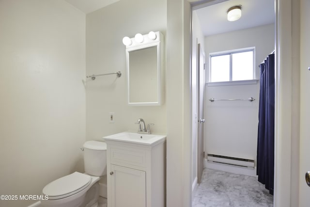 6 Lincoln Ct, Whiting, NJ 08759 - full bathroom featuring a baseboard heating unit, vanity, and curtained shower