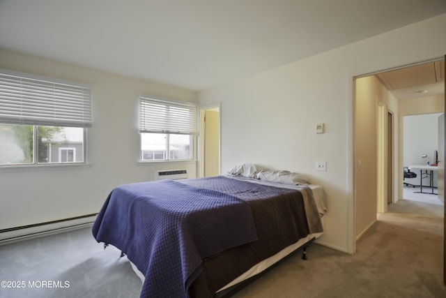 6 Lincoln Ct, Whiting, NJ 08759 - carpeted bedroom featuring a baseboard radiator, a wall mounted AC, and attic access