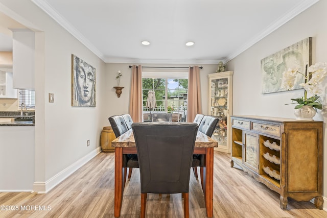 6 Convent Ct, Hazlet, NJ 07730 - dining room with light wood-type flooring, ornamental molding, and recessed lighting