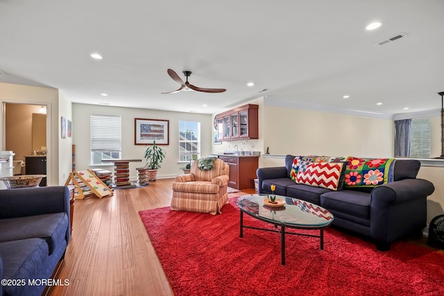 86 Legacy Ct, Freehold, NJ 07728 - living room with ceiling fan, light wood-type flooring, and recessed lighting