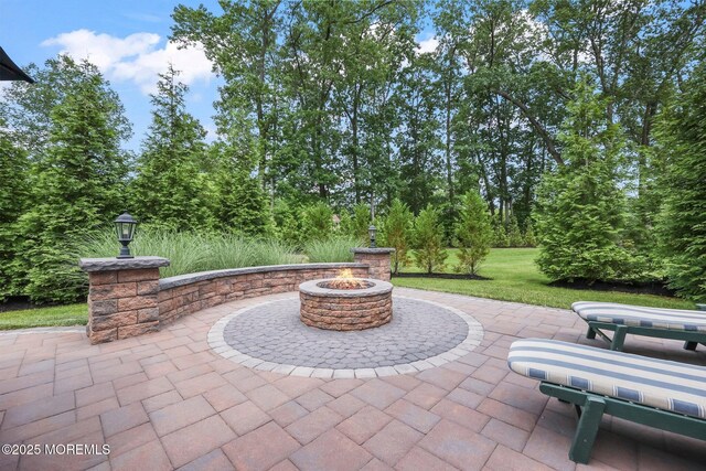 86 Legacy Ct, Freehold, NJ 07728 - view of patio featuring an outdoor fire pit