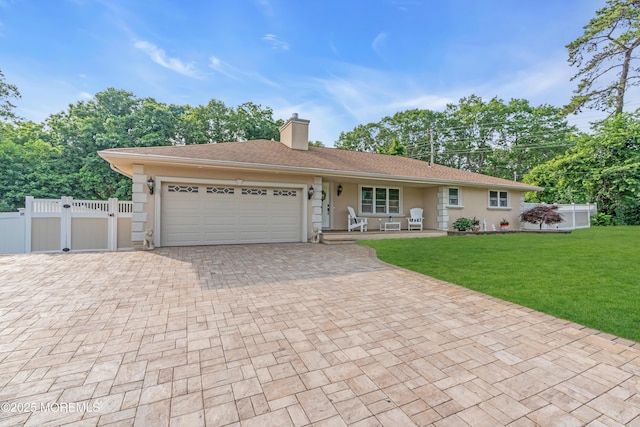 18 Pinewood Dr, Brick, NJ 08724 - ranch-style home featuring a garage, decorative driveway, a gate, a chimney, and stucco siding