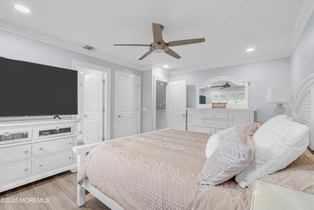 18 Pinewood Dr, Brick, NJ 08724 - bedroom featuring crown molding, recessed lighting, light wood finished floors, and a ceiling fan