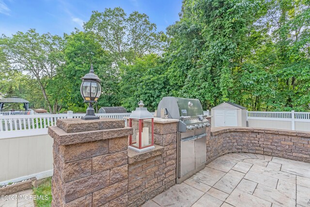 18 Pinewood Dr, Brick, NJ 08724 - view of patio featuring area for grilling and a storage unit