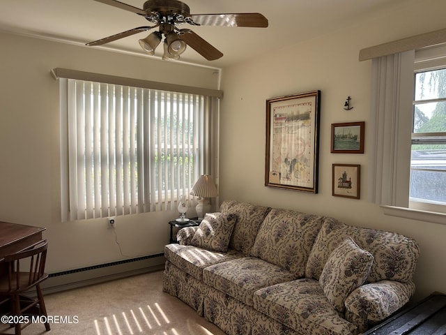 5 Lamb Rd, Brick, NJ 08724 - carpeted living area with a baseboard heating unit and a ceiling fan