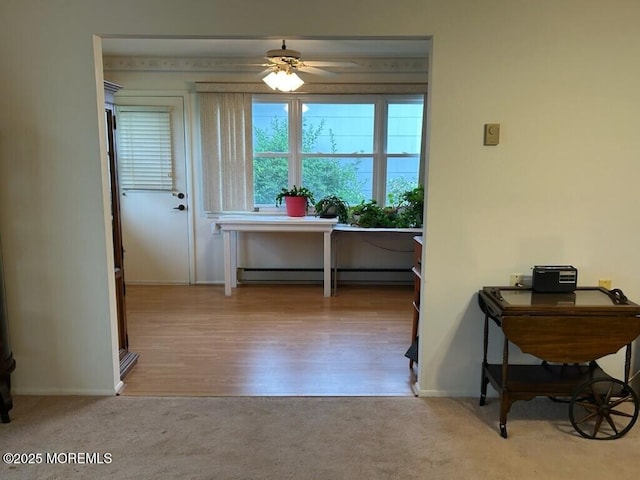 5 Lamb Rd, Brick, NJ 08724 - carpeted dining area with a baseboard heating unit, a desk, and a ceiling fan