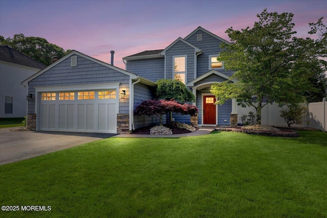 46 Sweet Gum Rd, Howell, NJ 07731 - view of front of home featuring a garage, concrete driveway, and stone siding