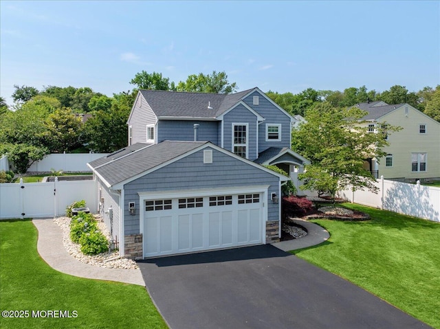 46 Sweet Gum Rd, Howell, NJ 07731 - view of front facade featuring stone siding, asphalt driveway, an attached garage, and roof with shingles