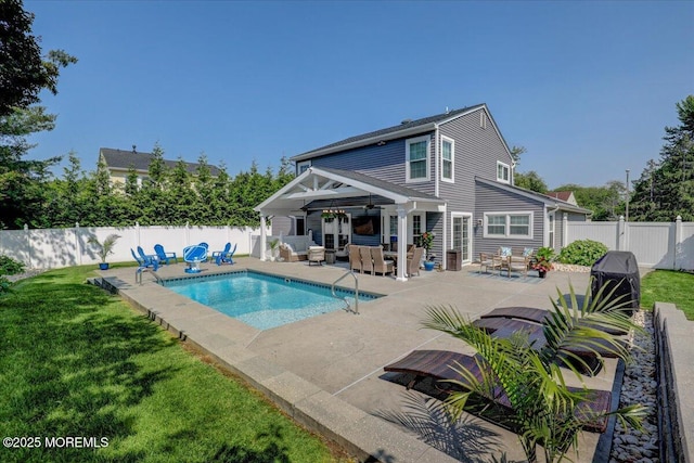 46 Sweet Gum Rd, Howell, NJ 07731 - view of pool featuring an outdoor living space, a fenced backyard, a patio, and a ceiling fan