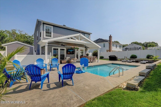 46 Sweet Gum Rd, Howell, NJ 07731 - view of pool with ceiling fan, a fenced backyard, and a patio area
