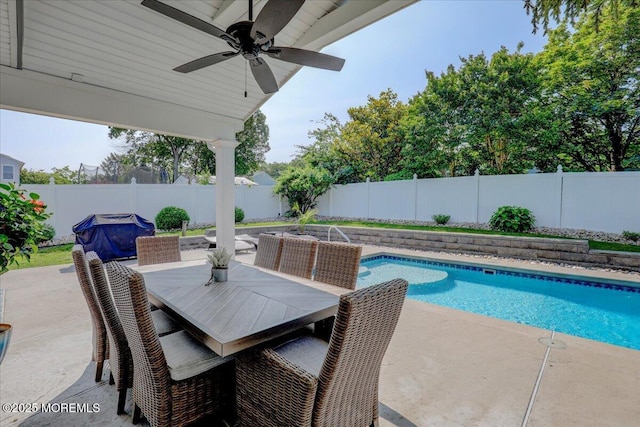 46 Sweet Gum Rd, Howell, NJ 07731 - view of pool featuring a ceiling fan, a fenced backyard, a patio, and a grill