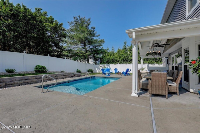 46 Sweet Gum Rd, Howell, NJ 07731 - view of pool with a patio area, a fenced backyard, a ceiling fan, and outdoor dining area