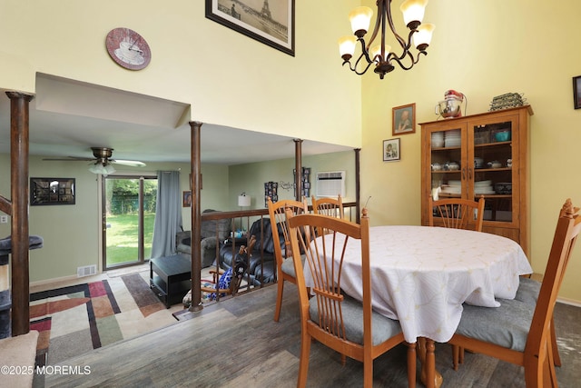 8 Donnelly St, Union Beach, NJ 07735 - dining room featuring a ceiling fan, wood finished floors, a chandelier, and ornate columns