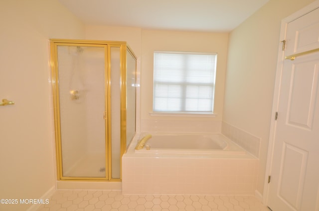 3168 Wood Spring Ln, Toms River, NJ 08755 - bathroom featuring a stall shower, a garden tub, and tile patterned flooring