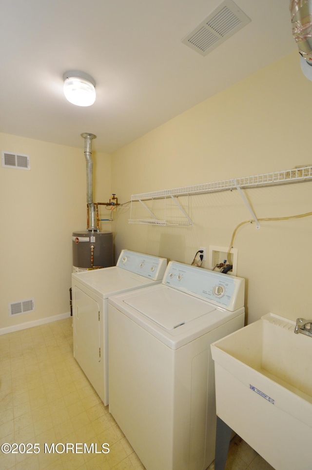 3168 Wood Spring Ln, Toms River, NJ 08755 - laundry area featuring washing machine and clothes dryer, light flooring, and water heater