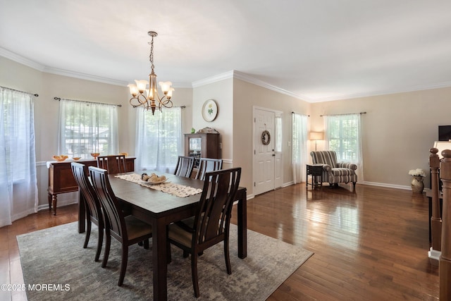 301 Cranberry Rd, Farmingdale, NJ 07727 - dining room featuring a chandelier, ornamental molding, and wood-type flooring