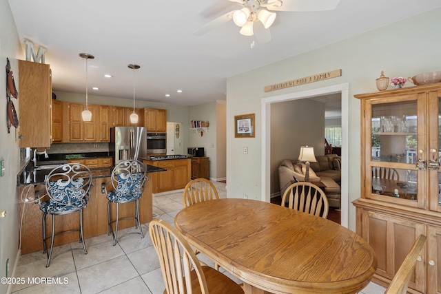 301 Cranberry Rd, Farmingdale, NJ 07727 - dining room with light tile patterned flooring, a ceiling fan, and recessed lighting