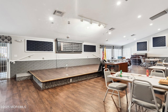 23 Datchet Close Unit 1000, Freehold, NJ 07728 - interior space with track lighting, wood finished floors, and vaulted ceiling