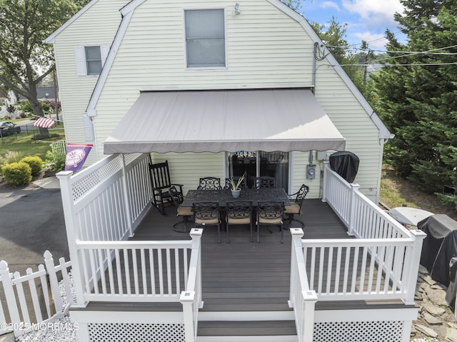 387 Barnegat Ln, Brick, NJ 08723 - back of property with outdoor dining area, a deck, and a gambrel roof