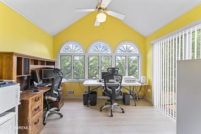 387 Barnegat Ln, Brick, NJ 08723 - office space with a ceiling fan, high vaulted ceiling, and wood finished floors