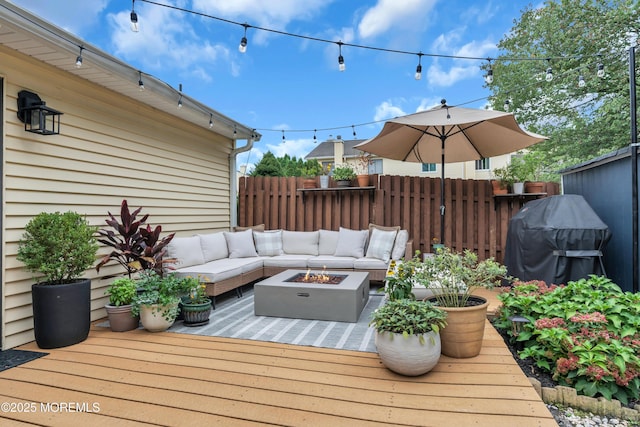45 Victory Ct, Old Bridge, NJ 08857 - wooden terrace featuring an outdoor living space with a fire pit and a grill