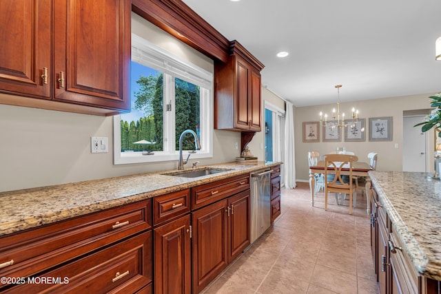 3058 Governors Xing, Wall, NJ 07719 - kitchen with dishwasher, pendant lighting, light stone countertops, a chandelier, and light tile patterned floors