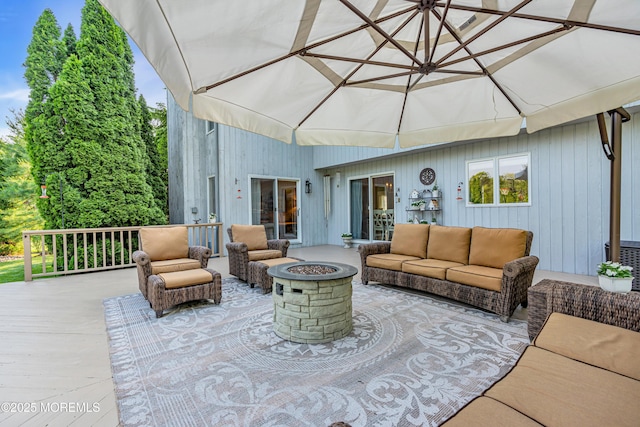 3058 Governors Xing, Wall, NJ 07719 - view of patio with an outdoor living space with a fire pit and a deck